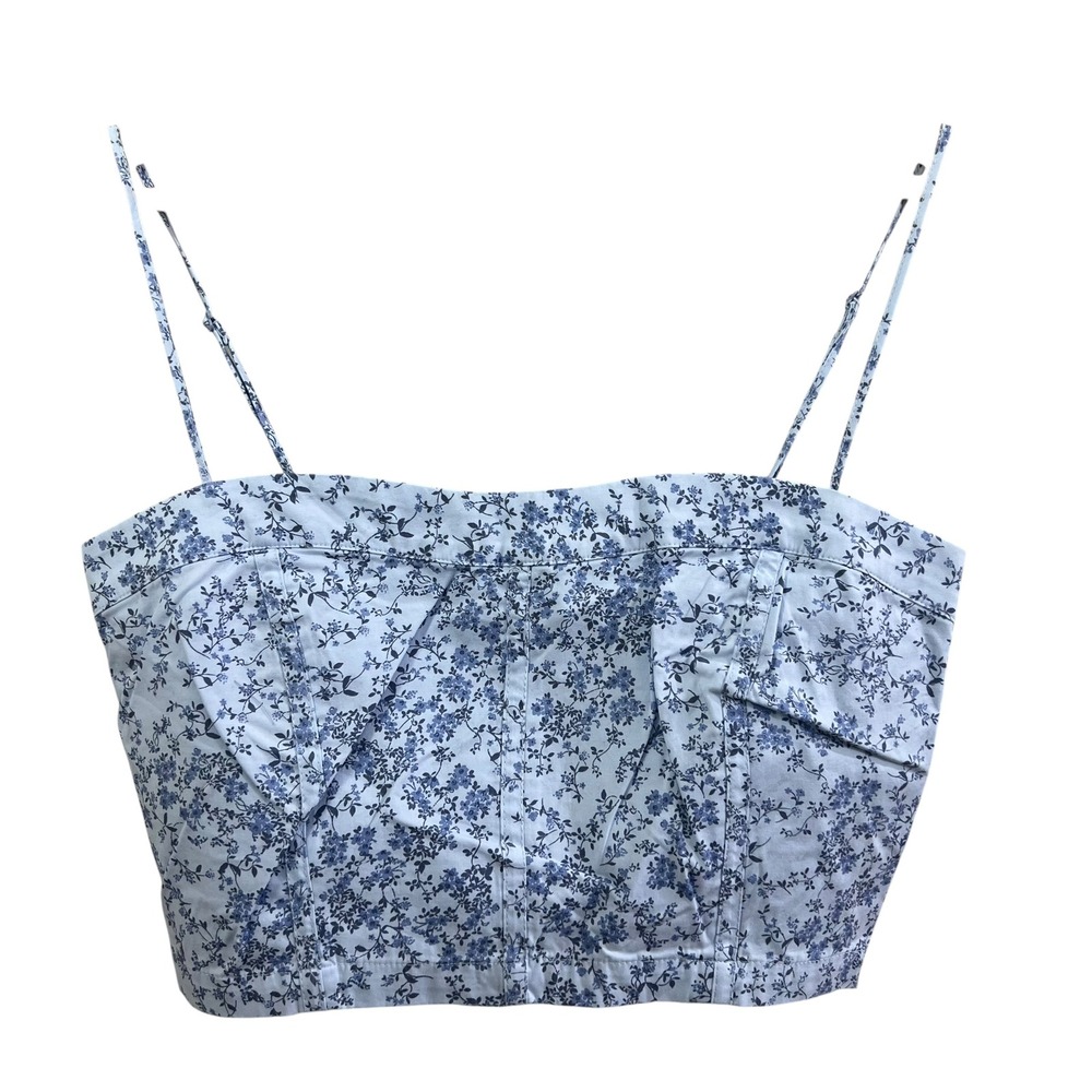 Florence by Mills Floral Crop Top Blue Ditsy Smocked Back Size Large Women